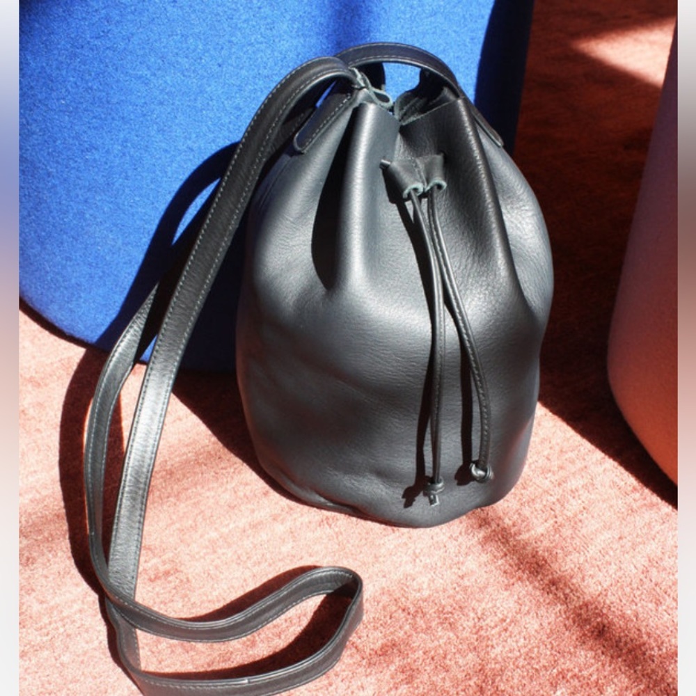 BAGGU Black Leather Bucket Bag , like new